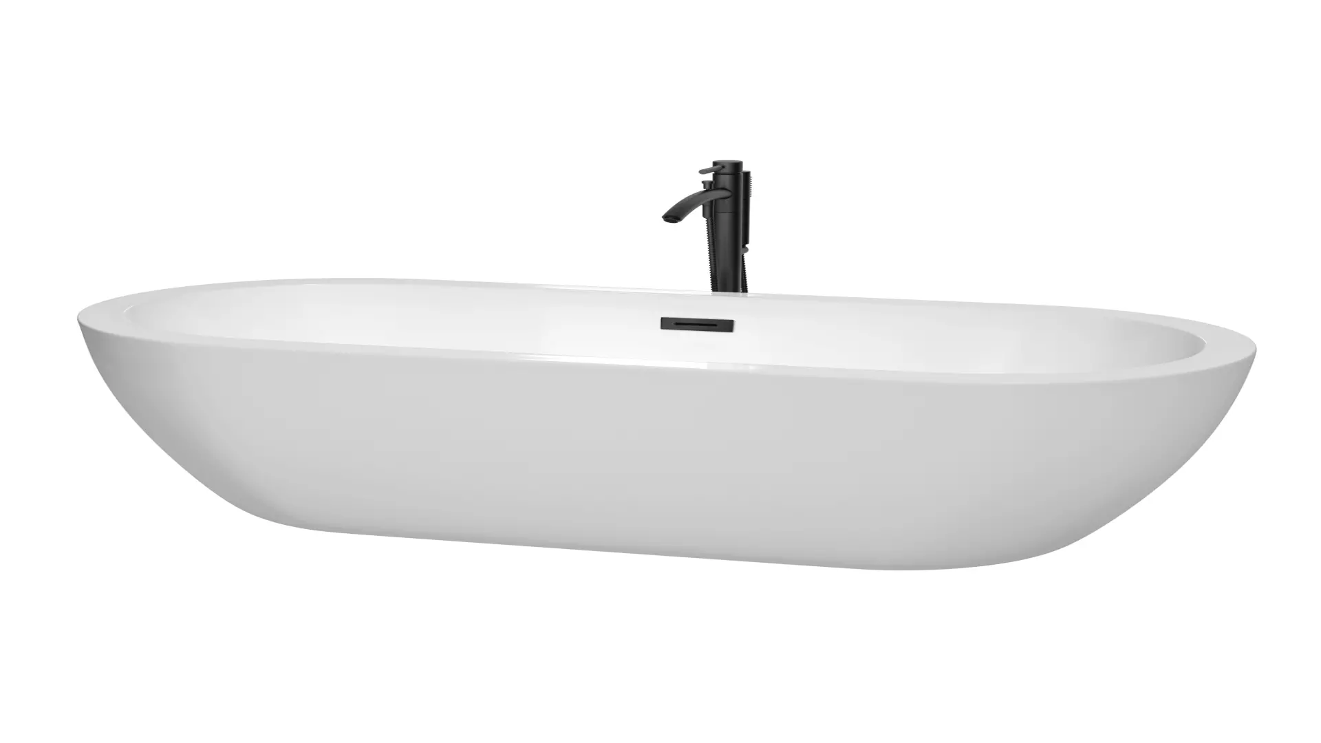 Soho 72 Inch Freestanding Bathtub in White with Floor Mounted Faucet, Drain and Overflow Trim in Matte Black material