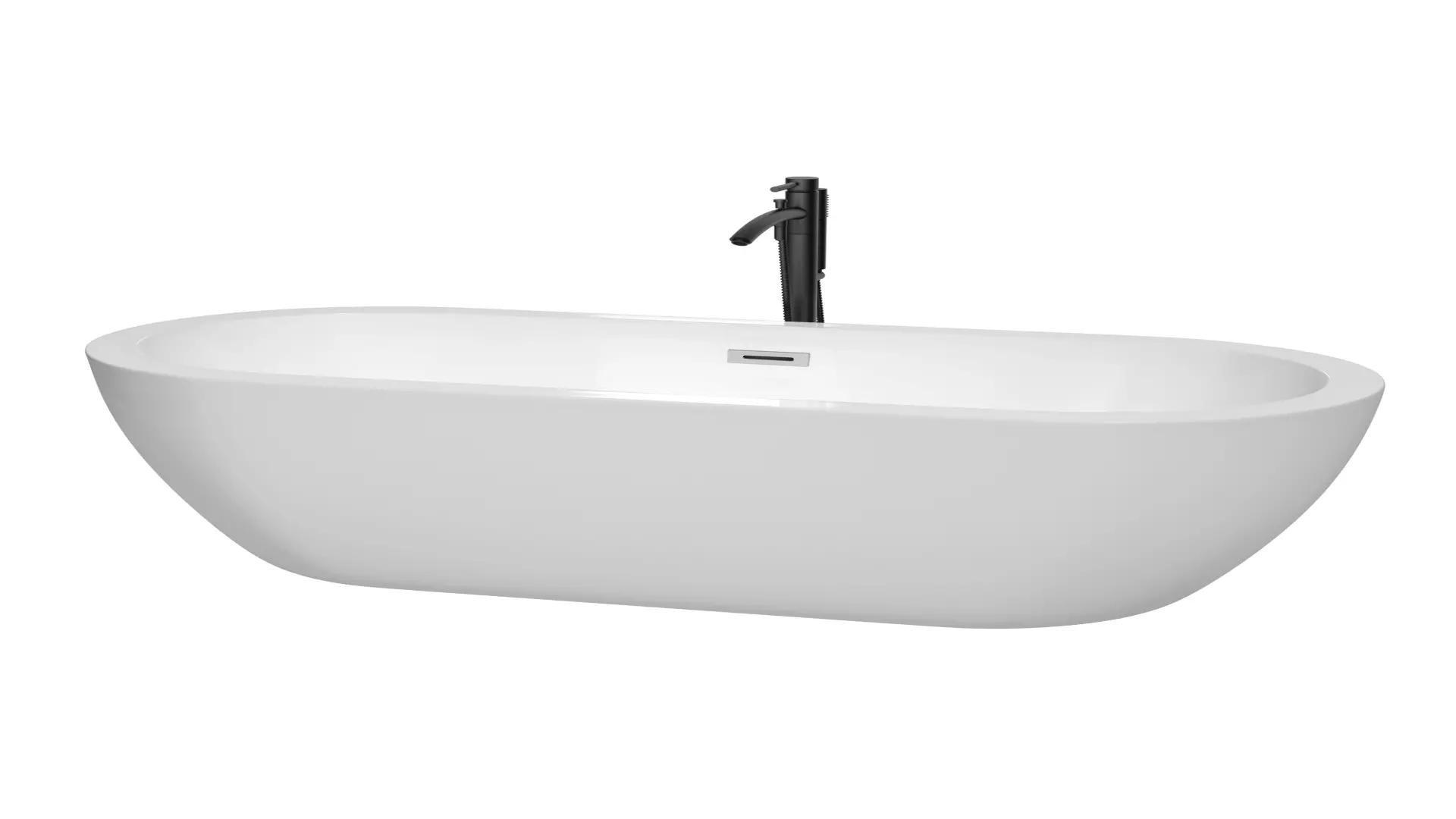 Soho 72 Inch Freestanding Bathtub in White with Polished Chrome Trim and Floor Mounted Faucet in Matte Black material