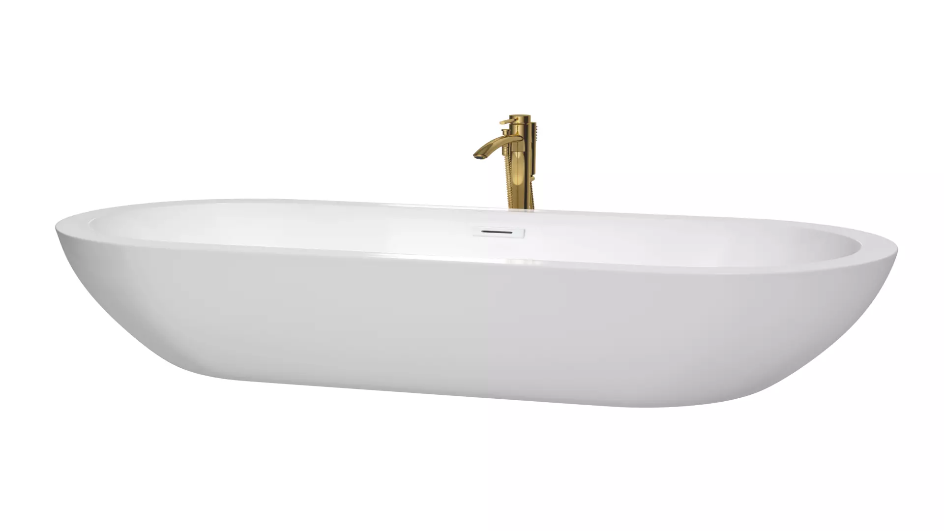Soho 72 Inch Freestanding Bathtub in White with Shiny White Trim and Floor Mounted Faucet in Brushed Gold material