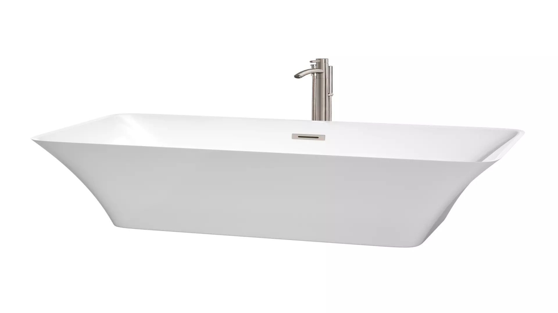 Tiffany 59 Inch Freestanding Bathtub in White with Floor Mounted Faucet, Drain and Overflow Trim in Brushed Nickel material