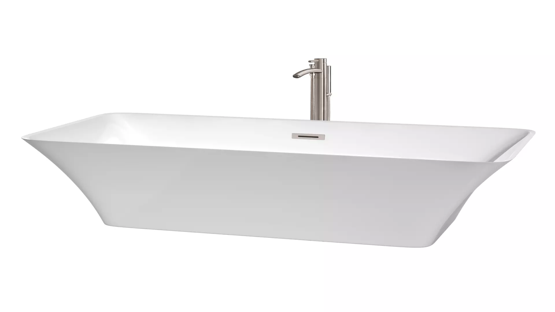 Tiffany 67 Inch Freestanding Bathtub in White with Floor Mounted Faucet, Drain and Overflow Trim in Brushed Nickel material