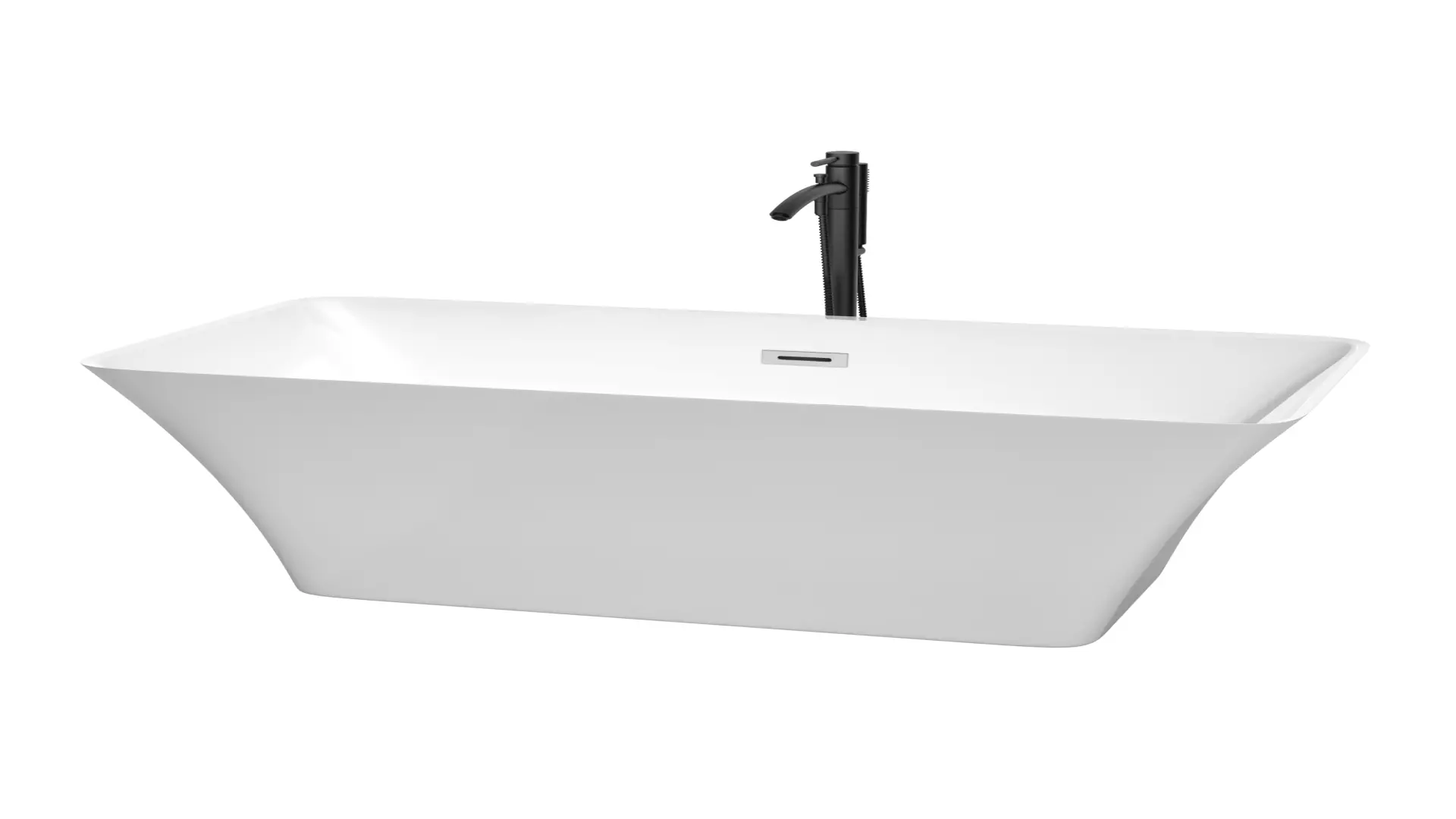 Tiffany 59 Inch Freestanding Bathtub in White with Polished Chrome Trim and Floor Mounted Faucet in Matte Black material