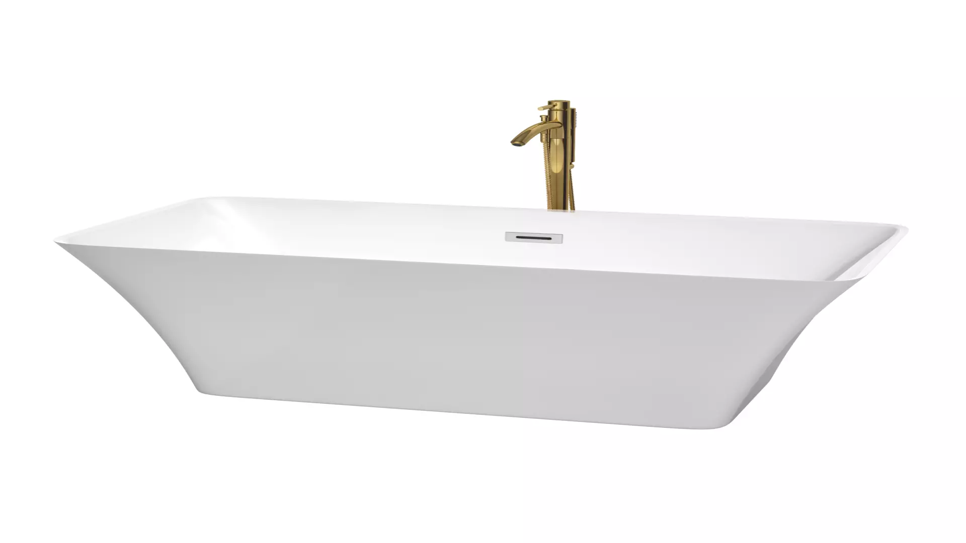 Tiffany 59 Inch Freestanding Bathtub in White with Polished Chrome Trim and Floor Mounted Faucet in Brushed Gold material
