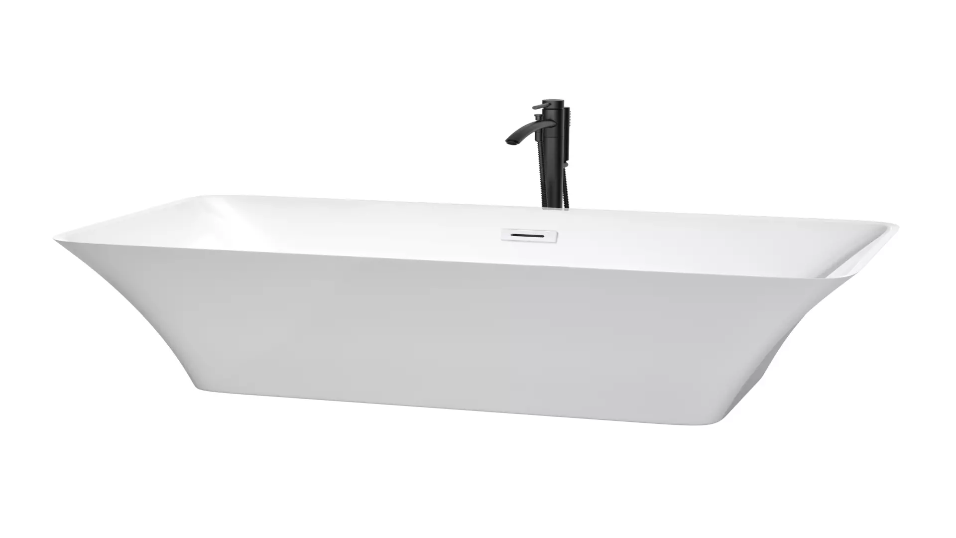 Tiffany 59 Inch Freestanding Bathtub in White with Shiny White Trim and Floor Mounted Faucet in Matte Black material
