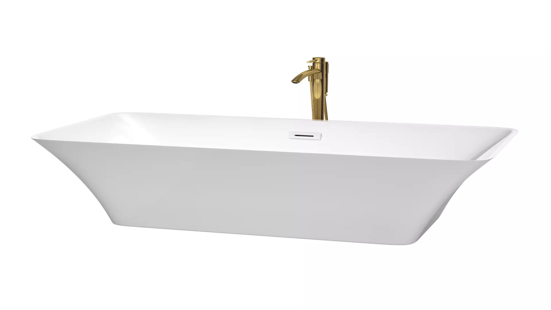 Tiffany 59 Inch Freestanding Bathtub in White with Shiny White Trim and Floor Mounted Faucet in Brushed Gold material