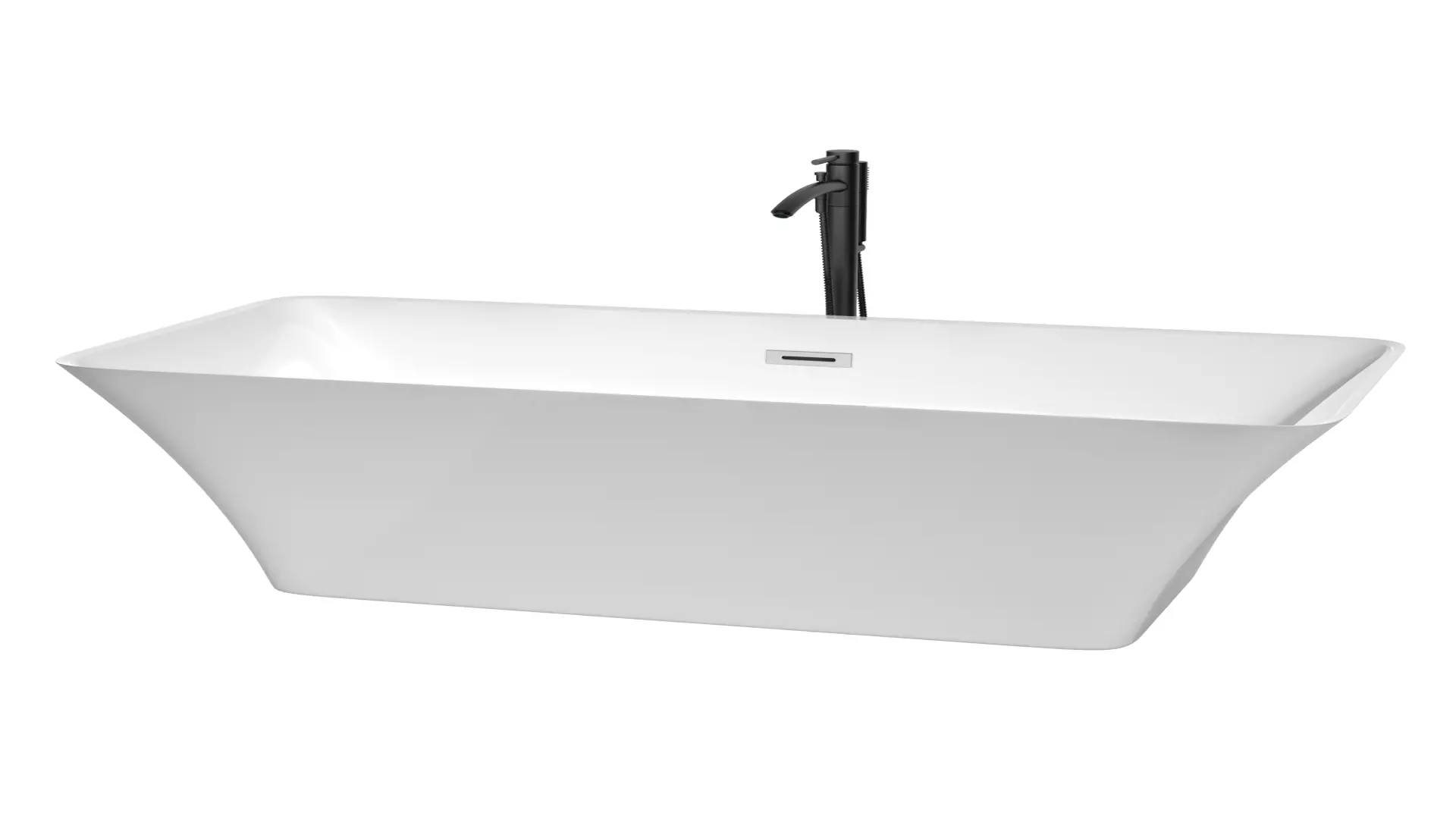Tiffany 67 Inch Freestanding Bathtub in White with Polished Chrome Trim and Floor Mounted Faucet in Matte Black material