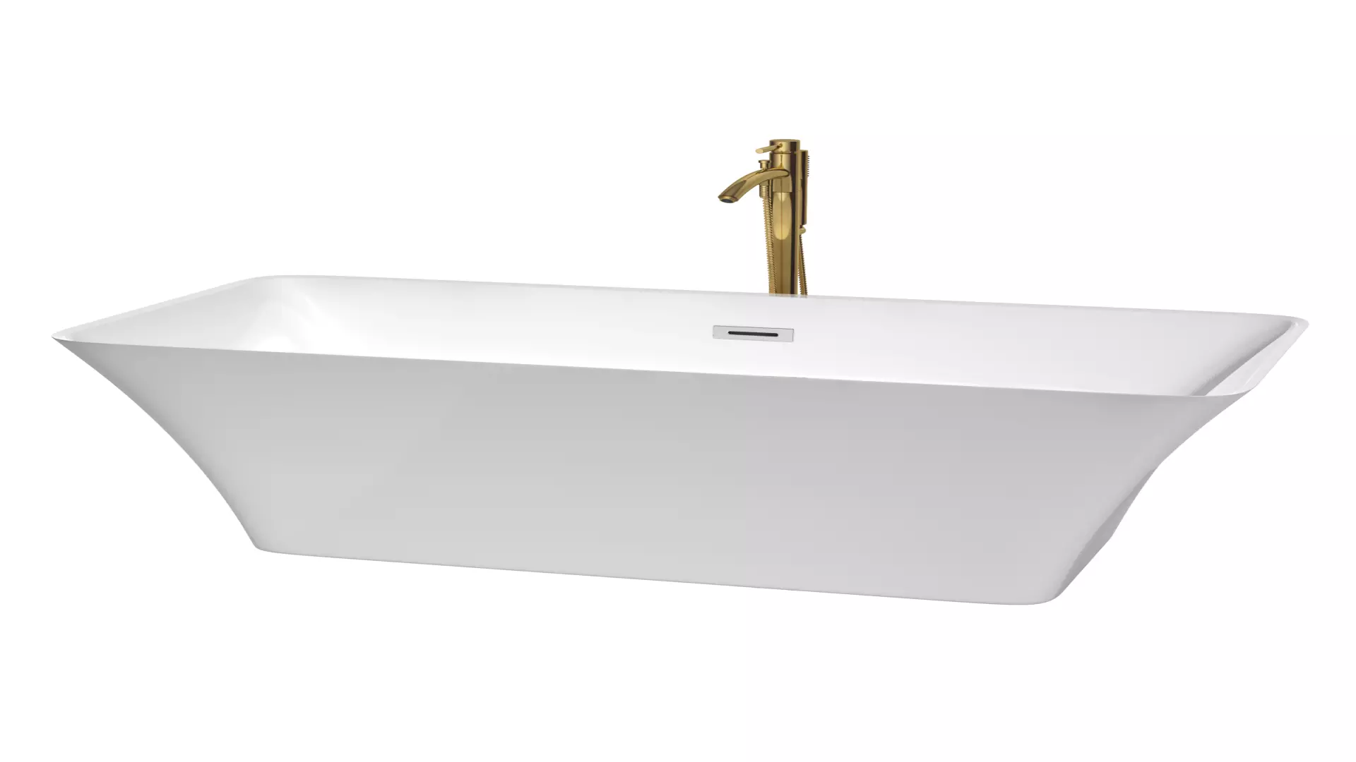Tiffany 67 Inch Freestanding Bathtub in White with Polished Chrome Trim and Floor Mounted Faucet in Brushed Gold material