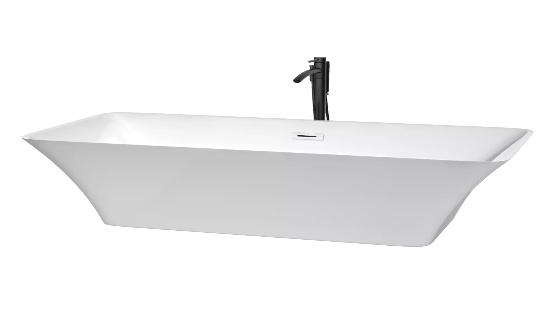 Tiffany 67 Inch Freestanding Bathtub in White with Shiny White Trim and Floor Mounted Faucet in Matte Black material