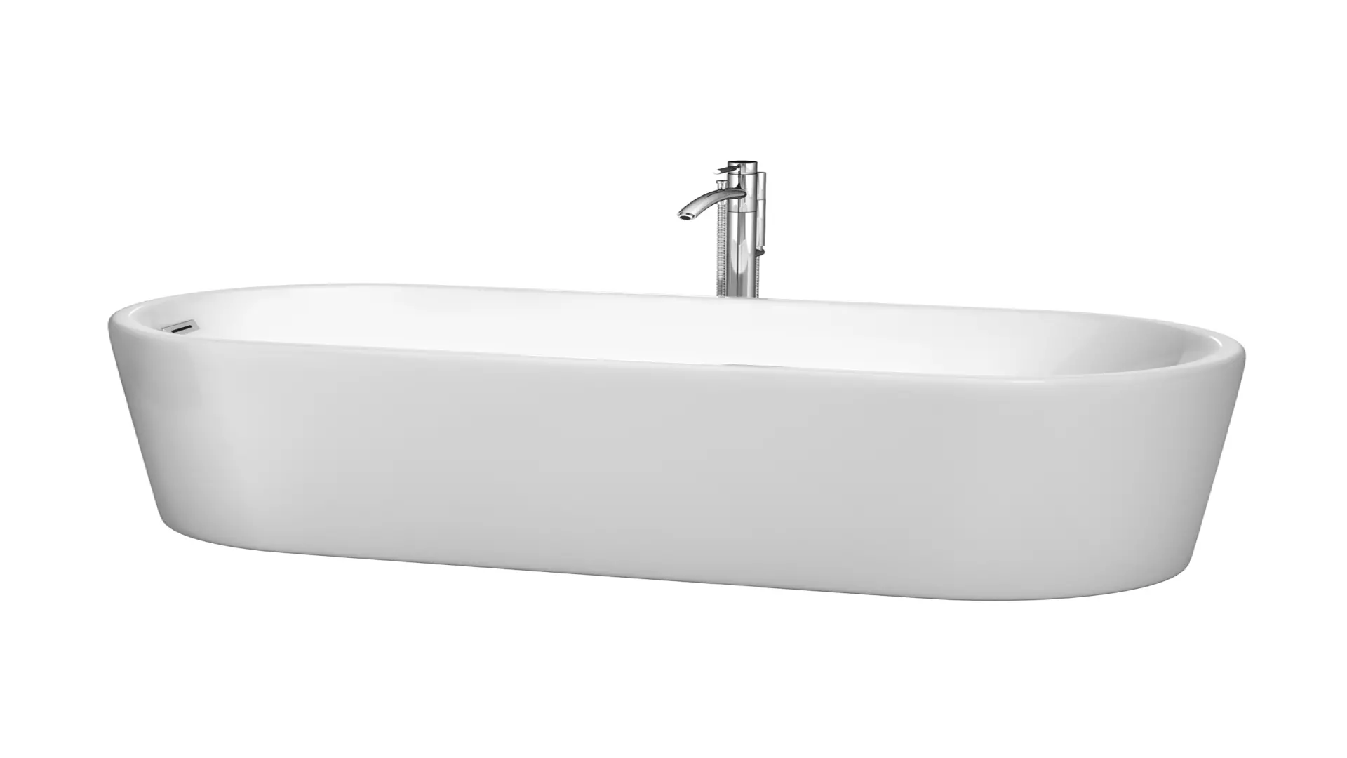 Ursula 67 Inch Freestanding Bathtub in White with Floor Mounted Faucet, Drain and Overflow Trim in Polished Chrome material