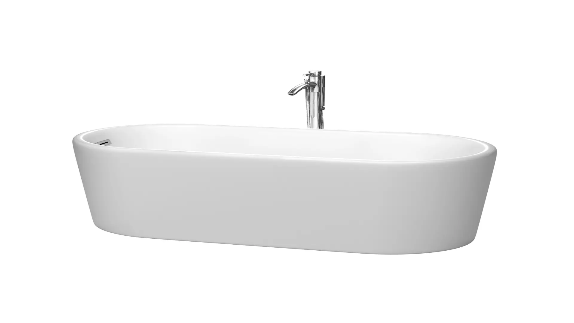 Ursula 59 Inch Freestanding Bathtub in Matte White with Floor Mounted Faucet, Drain and Overflow Trim in Polished Chrome material