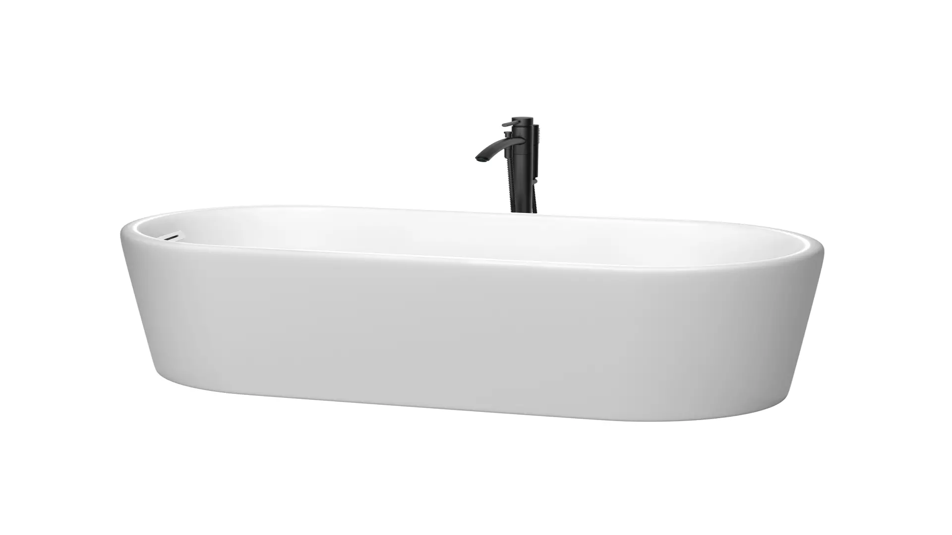 Ursula 59 Inch Freestanding Bathtub in Matte White with Shiny White Trim and Floor Mounted Faucet in Matte Black material