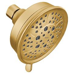 Brushed gold four-function 4-3/8" diameter spray head eco-performance showerhead material