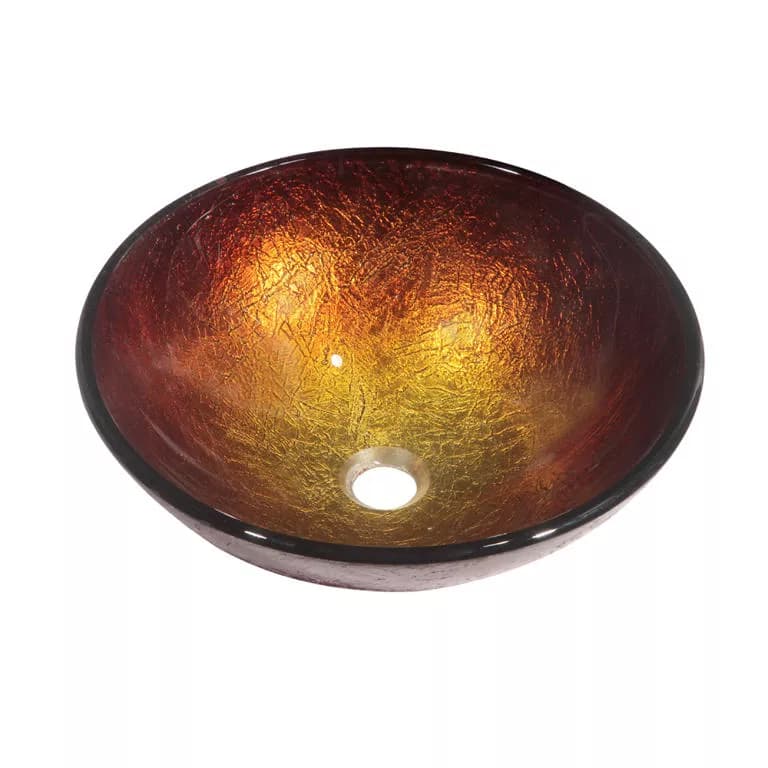 Tempered glass, hand painted glass vessel sink-round shape, Gold and Brown material