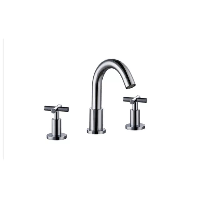 3-hole widespread lavatory faucet with cross handles for 8" centers, Chrome (Standard pull-up drain with lift rod D90 0010C included) material