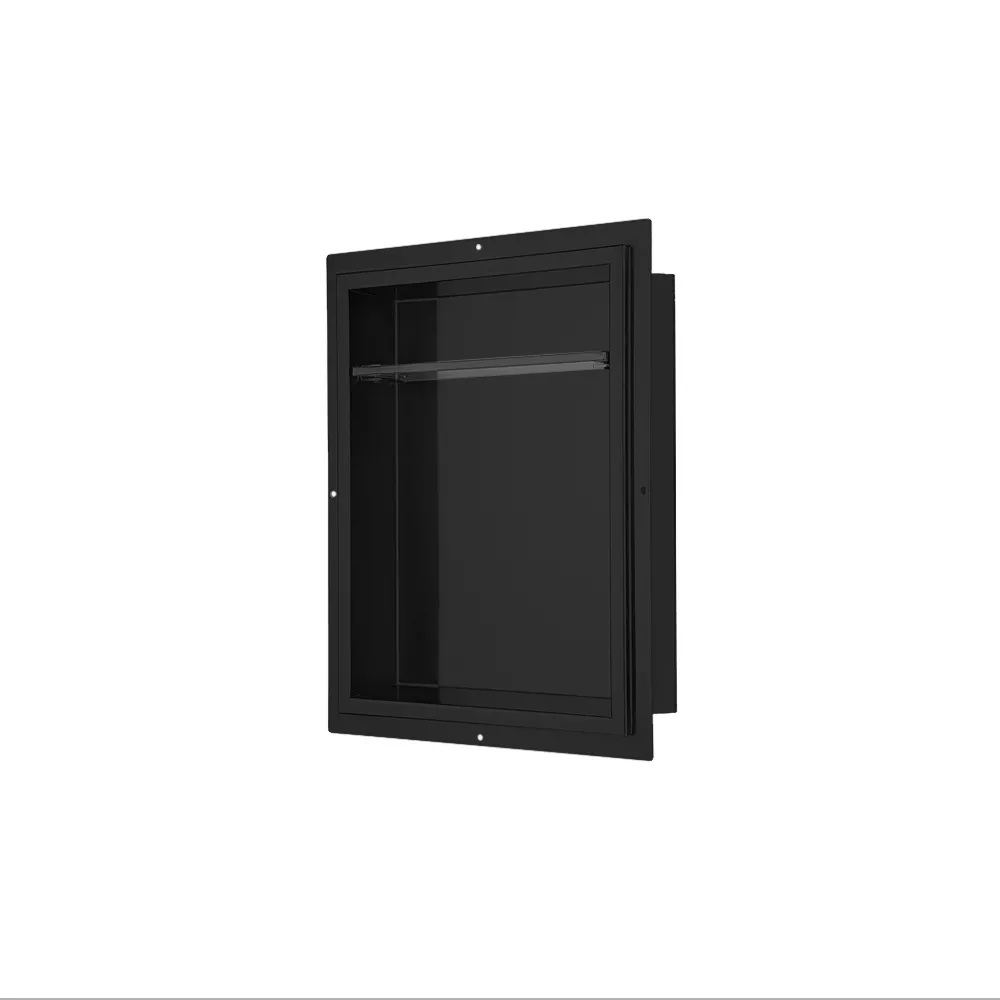 Stainless Steel Finished Shower Niche with One Glass Shelf, FNIBN1814MB Matte Black material