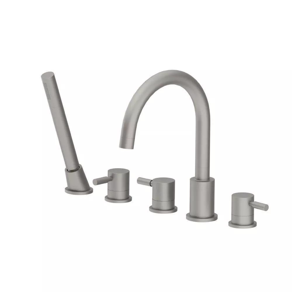 Steel Grey Five Hole Deck Mounted Roman Tub Faucet With Hand Shower material