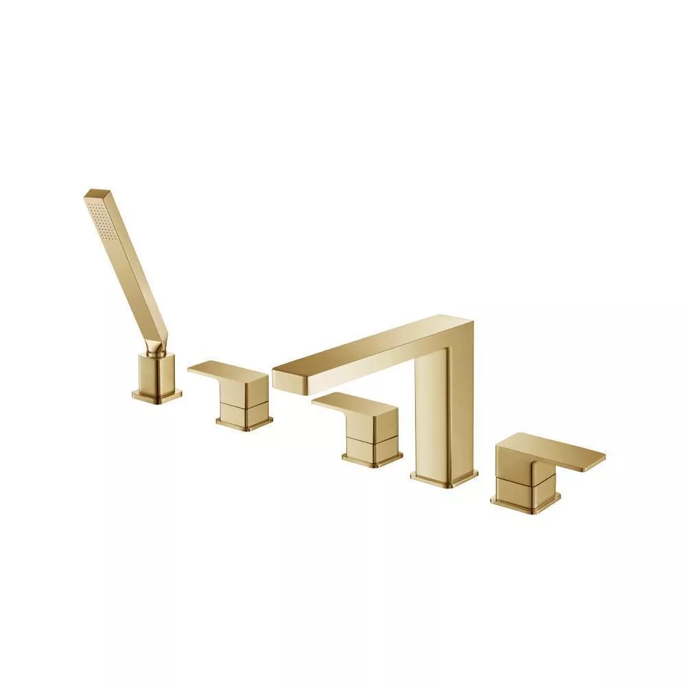 Satin Brass PVD Five Hole Deck Mounted Roman Tub Faucet With Hand Shower material