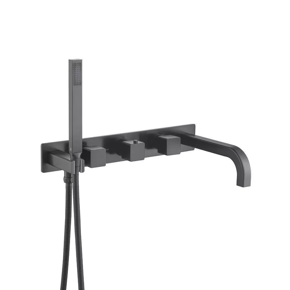 Matte Black Wall Mount Tub Filler With Hand Shower material