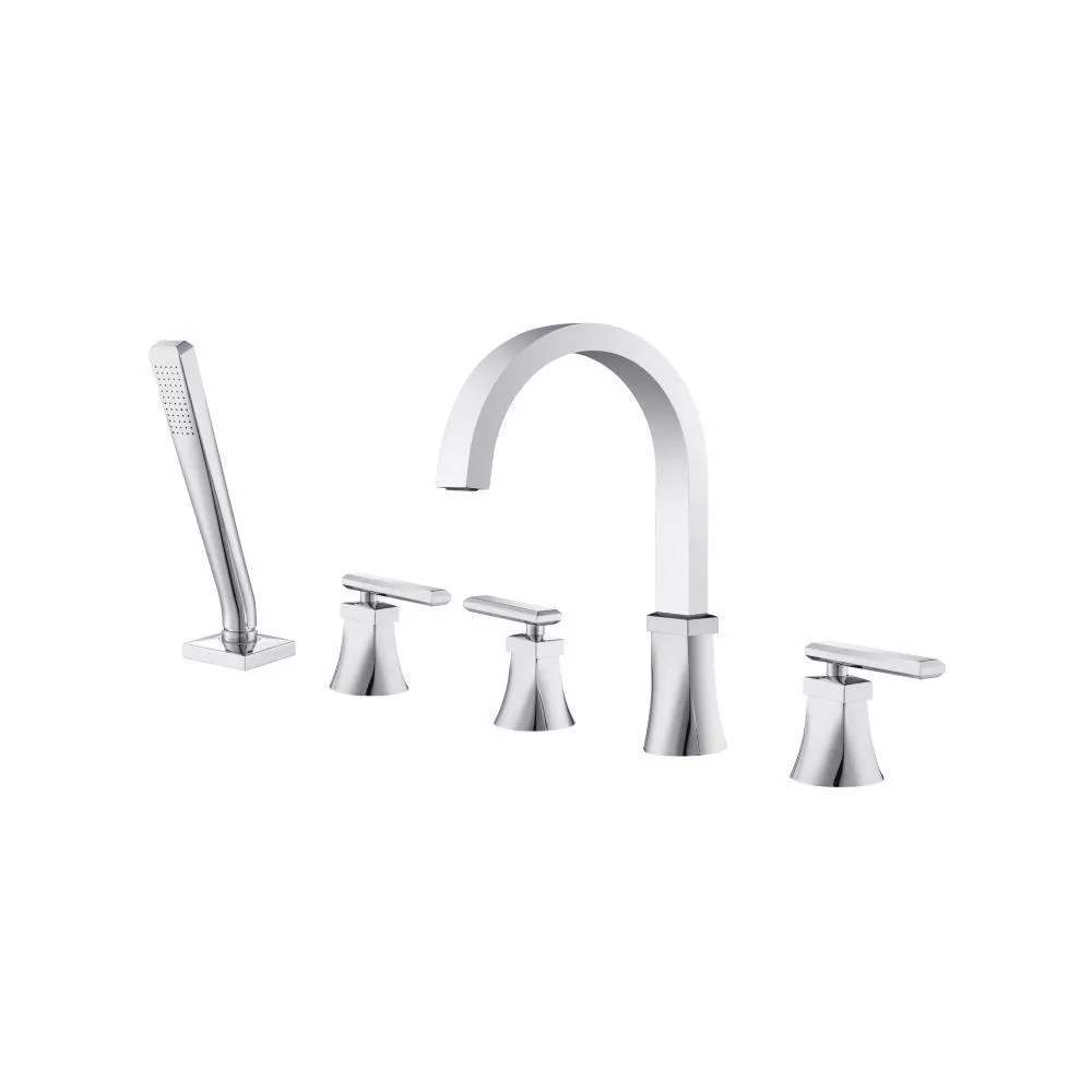Chrome Five Hole Deck Mounted Roman Tub Faucet With Hand Shower material