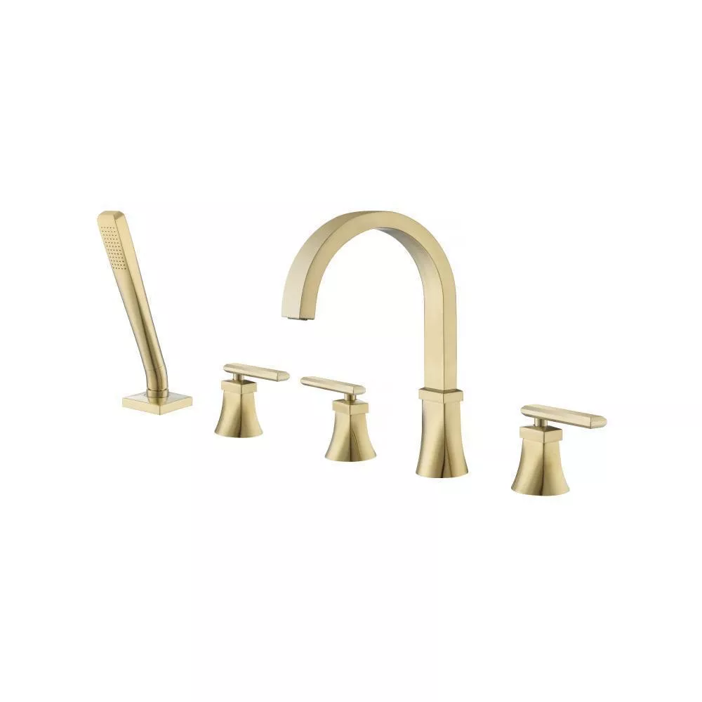 Satin Brass PVD Five Hole Deck Mounted Roman Tub Faucet With Hand Shower material