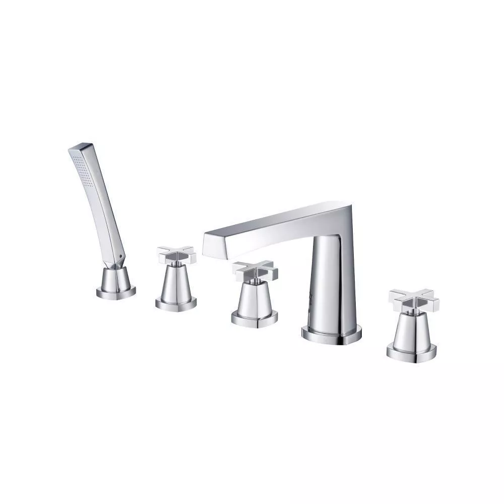 Chrome Five Hole Deck Mounted Roman Tub Faucet With Hand Shower material