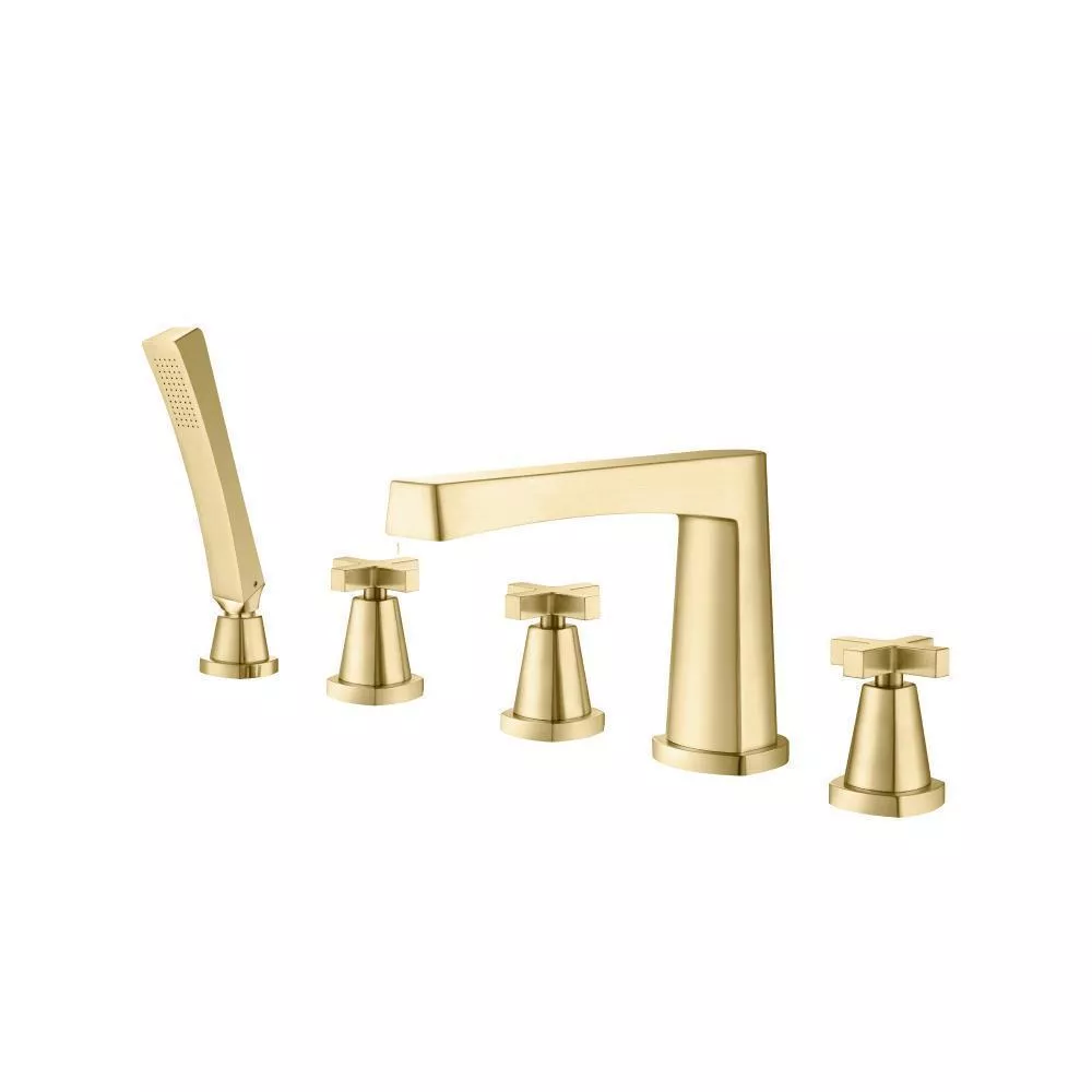 Satin Brass PVD Five Hole Deck Mounted Roman Tub Faucet With Hand Shower material