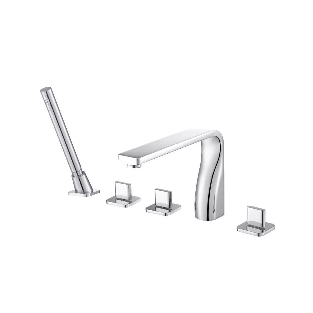 Chrome Five Hole Deck Mounted Roman Tub Faucet With Hand Shower material