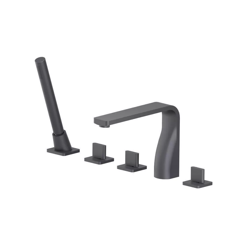 Dark Grey Five Hole Deck Mounted Roman Tub Faucet With Hand Shower material