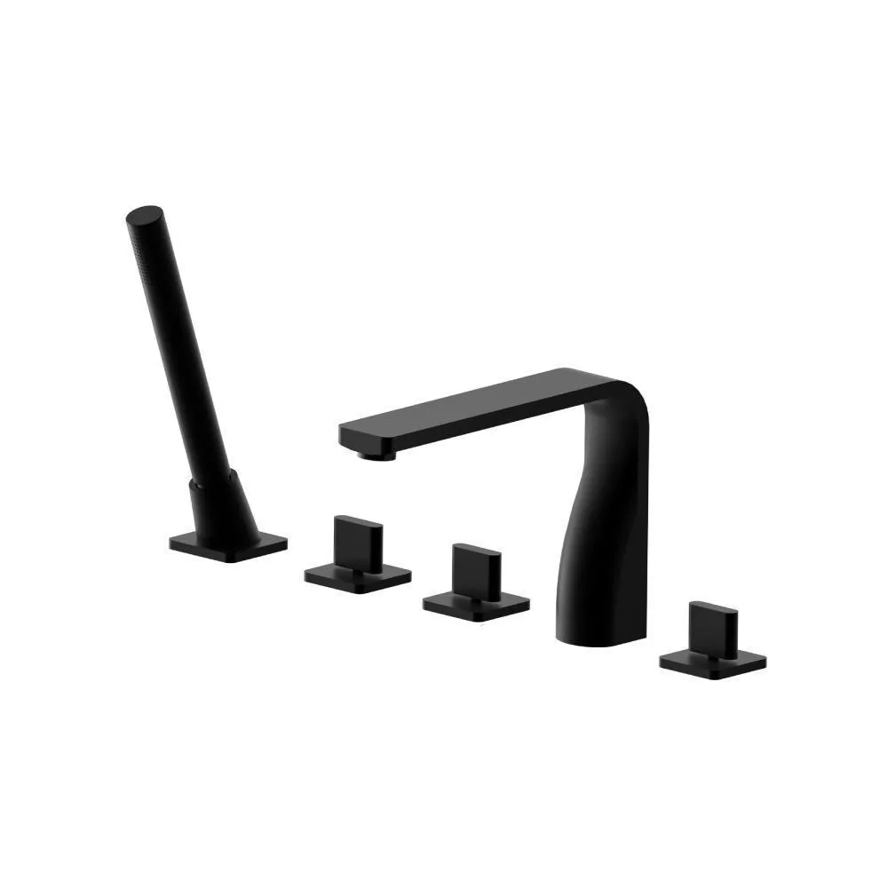 Gloss Black Five Hole Deck Mounted Roman Tub Faucet With Hand Shower material