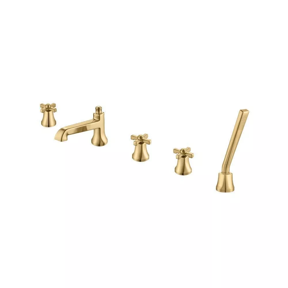 Satin Brass PVD Five Hole Deck Mounted Roman Tub Faucet With Hand Shower material