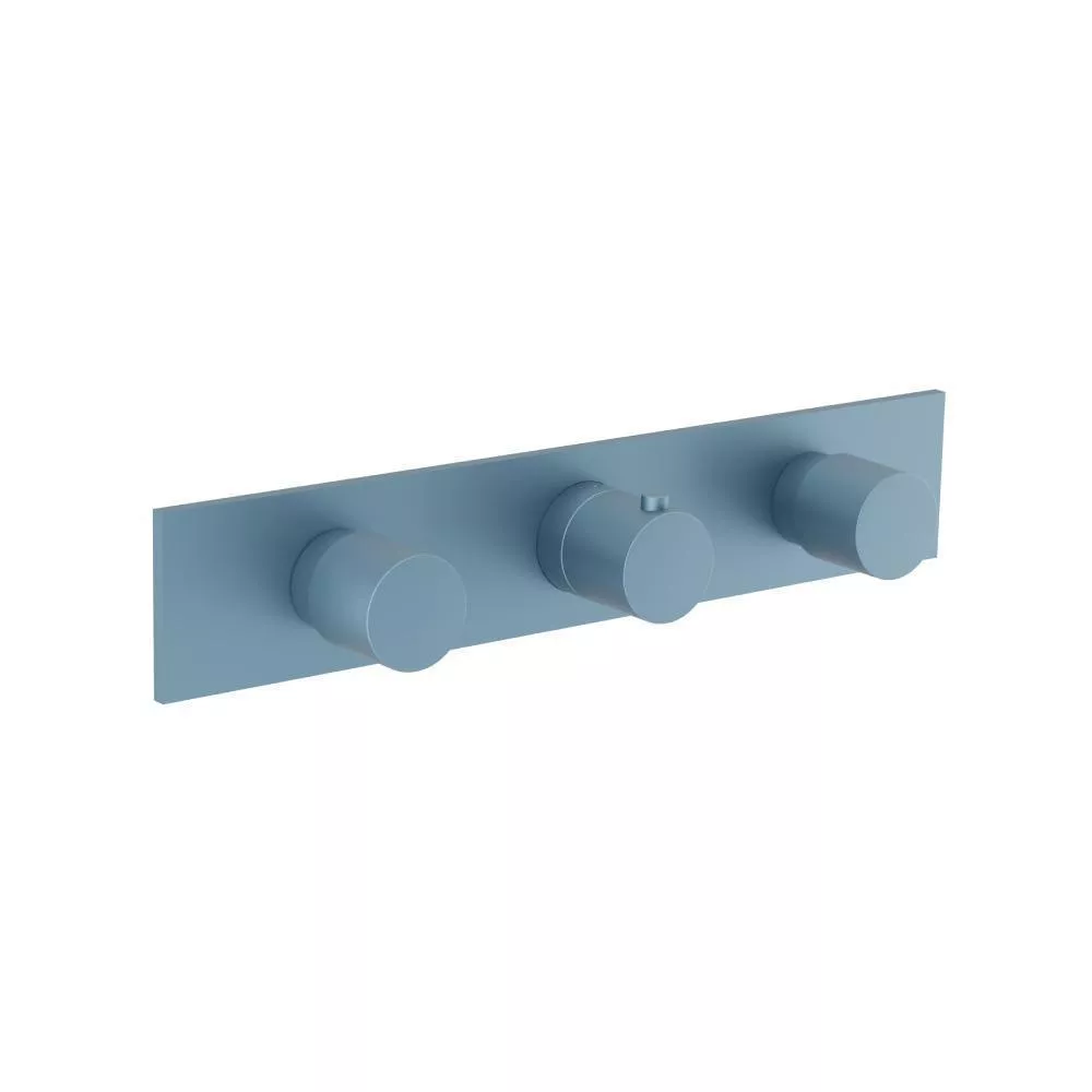 Blue Platinum 3/4" Horizontal Thermostatic Valve with 2 Volume Controls & Trim material
