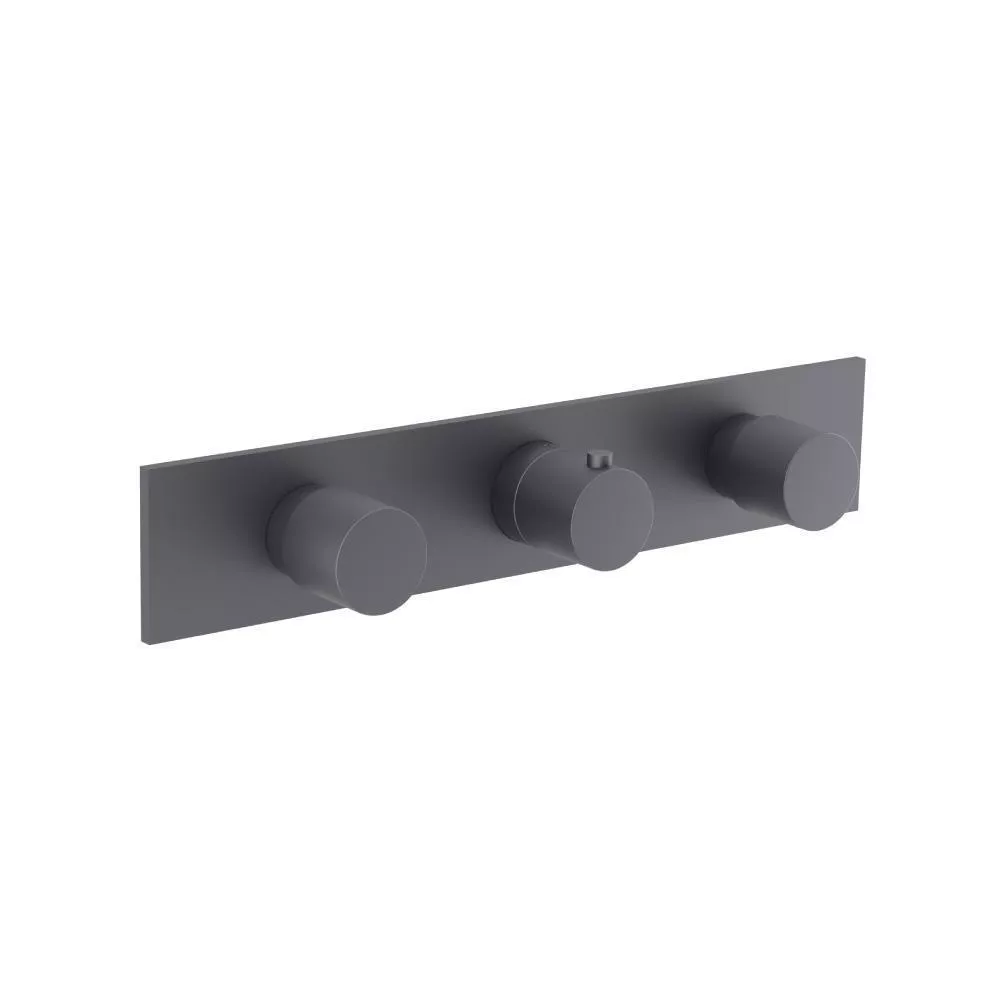 Dark Grey 3/4" Horizontal Thermostatic Valve with 2 Volume Controls & Trim material