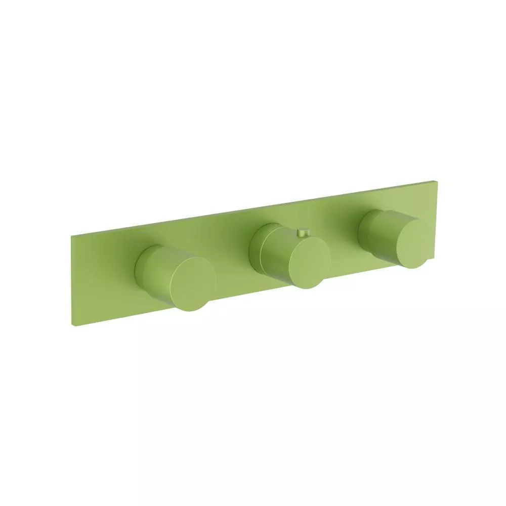 Green 3/4" Horizontal Thermostatic Valve with 2 Volume Controls & Trim material
