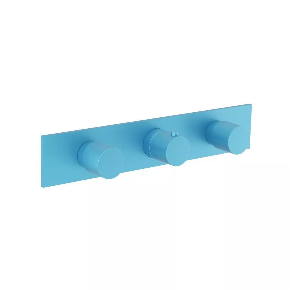 Sky Blue 3/4" Horizontal Thermostatic Valve with 2 Volume Controls & Trim material