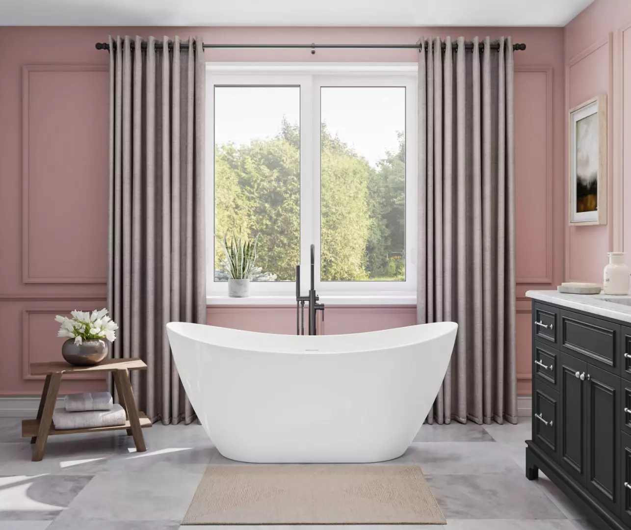 Mirella 60 x 29 Acrylic Freestanding Center Drain Bathtub in White with White Skirt material