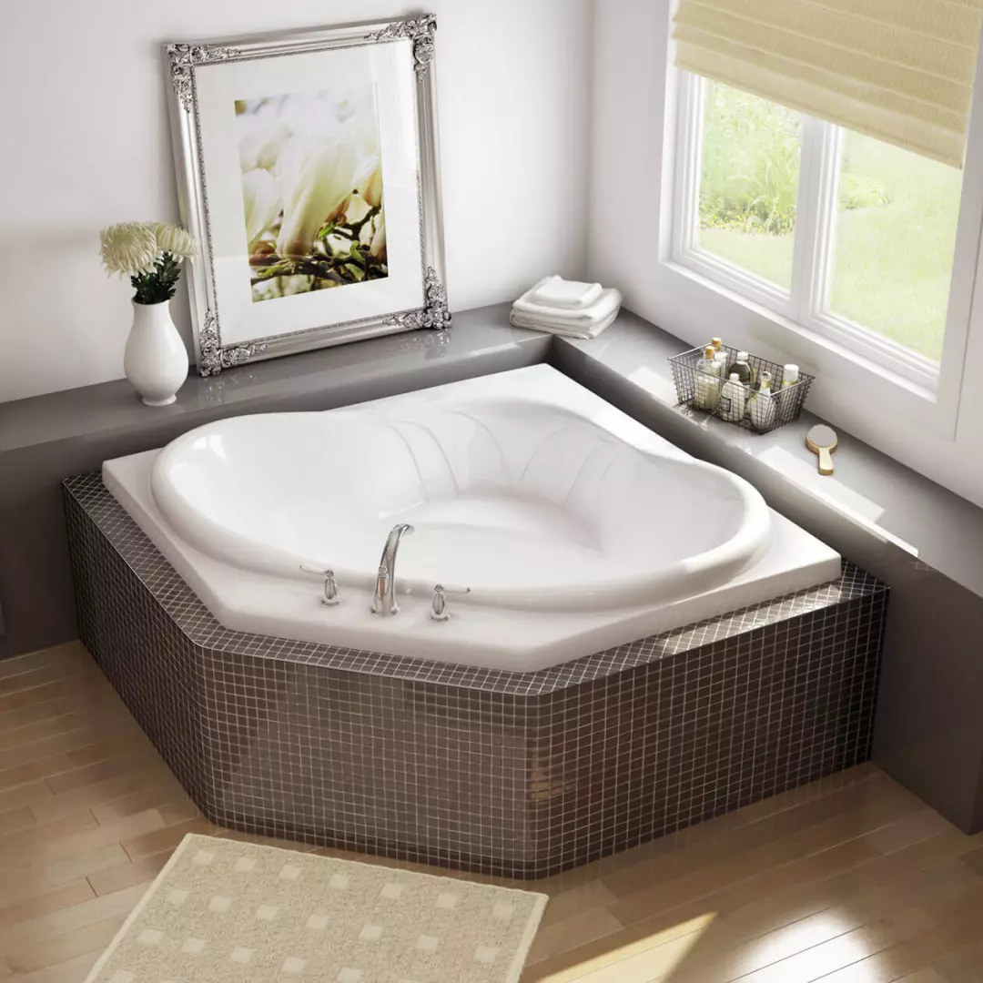 Nancy 54 x 54 Acrylic Drop-in Center Drain 10 Microjets Bathtub in White material