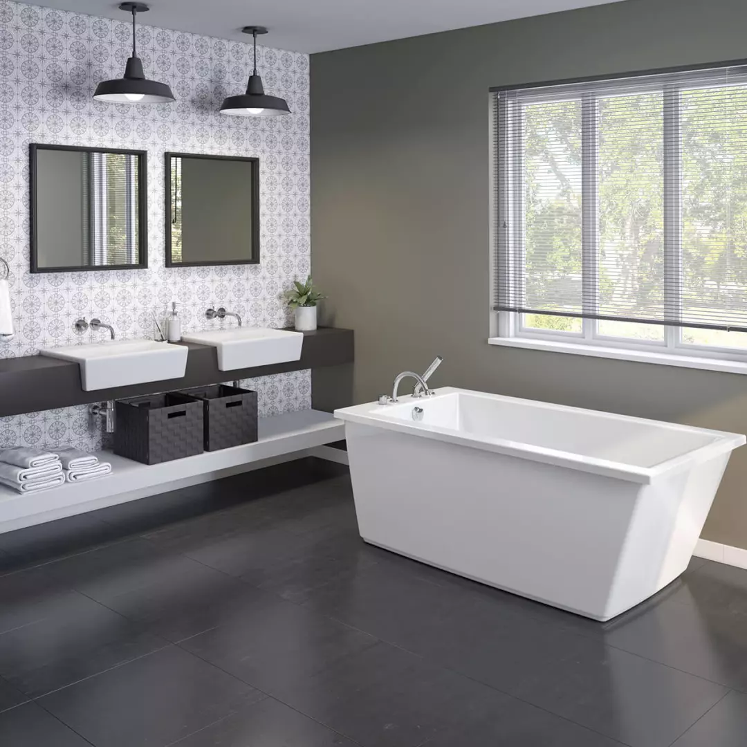 Elinor 60 x 32 AcrylX Freestanding End Drain Bathtub in White with White Skirt material