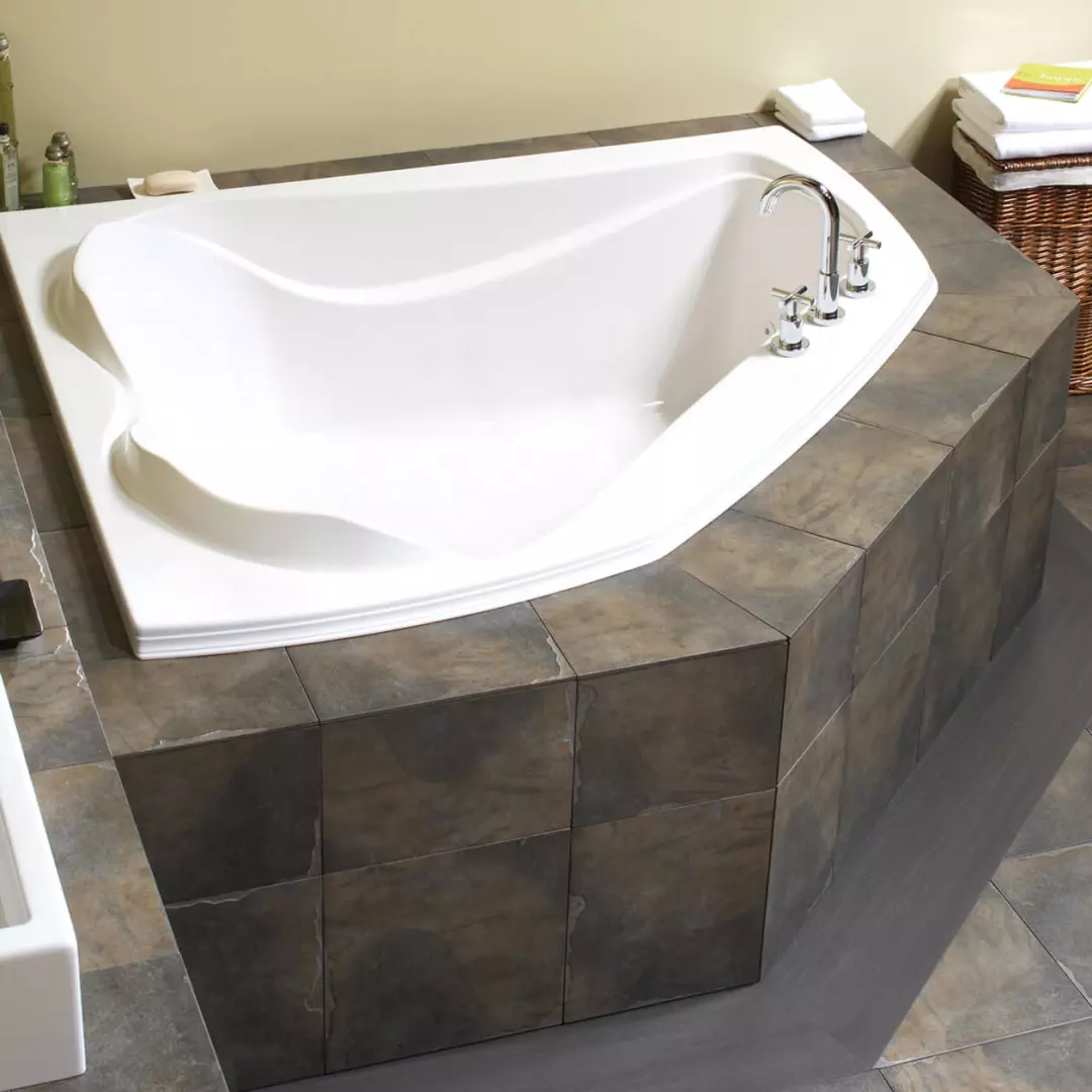 Cocoon 60 x 54 Acrylic Corner Center Drain Bathtub in White material