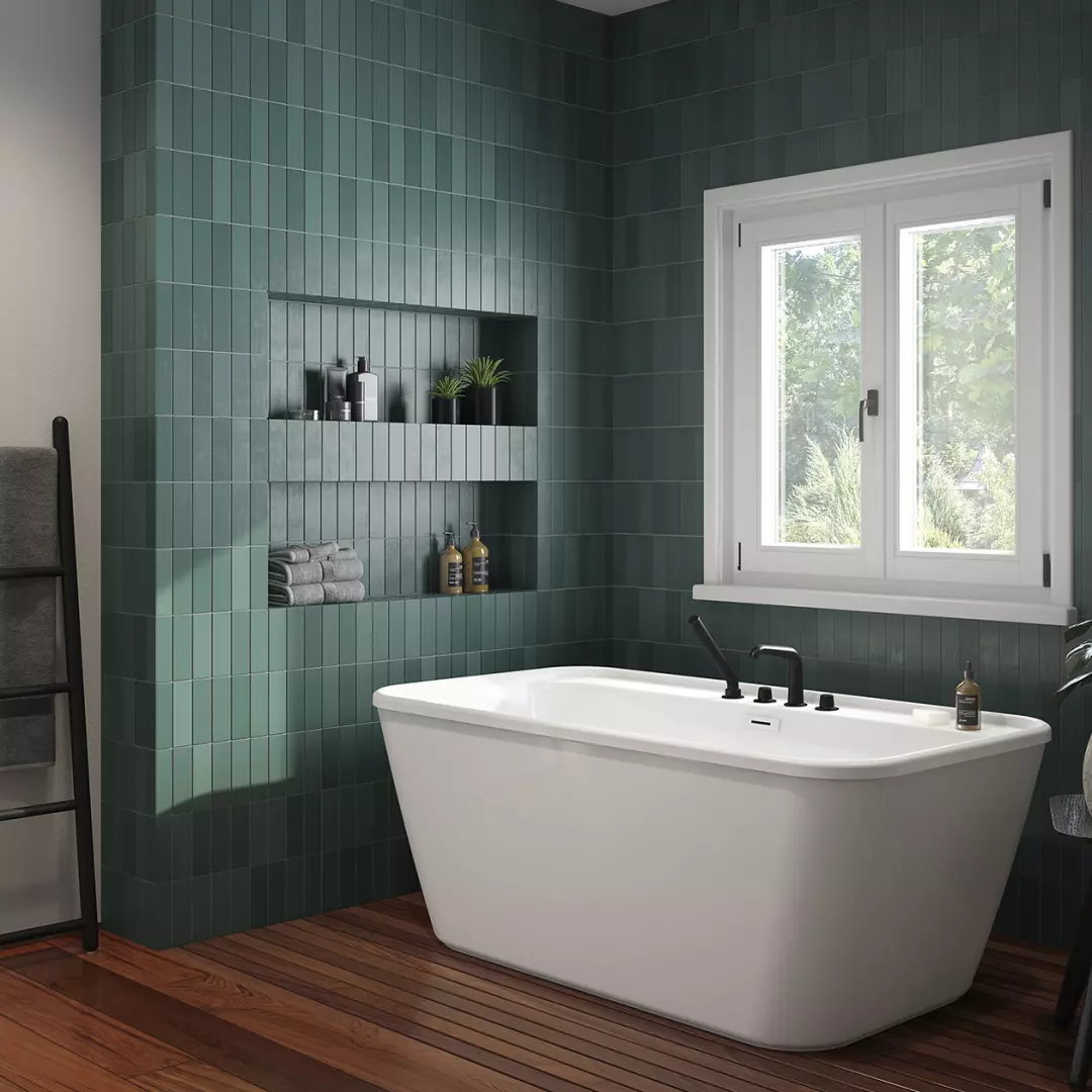 Pocono 58 x 32 AcrylX Freestanding Center Drain Bathtub in White with White Skirt material