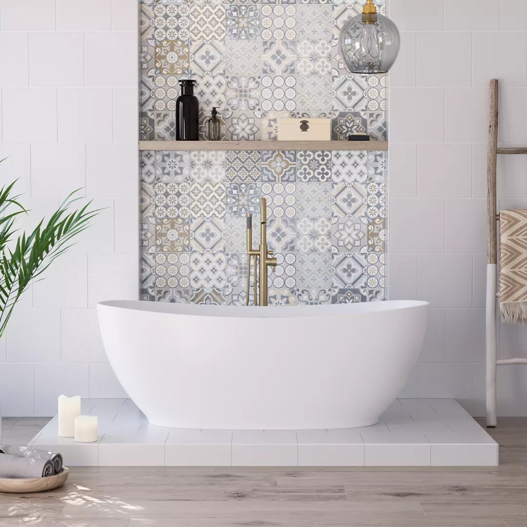 Valentina 67 x 32 Acrylic Freestanding Center Drain Bathtub in Matte White with Matte White Skirt material
