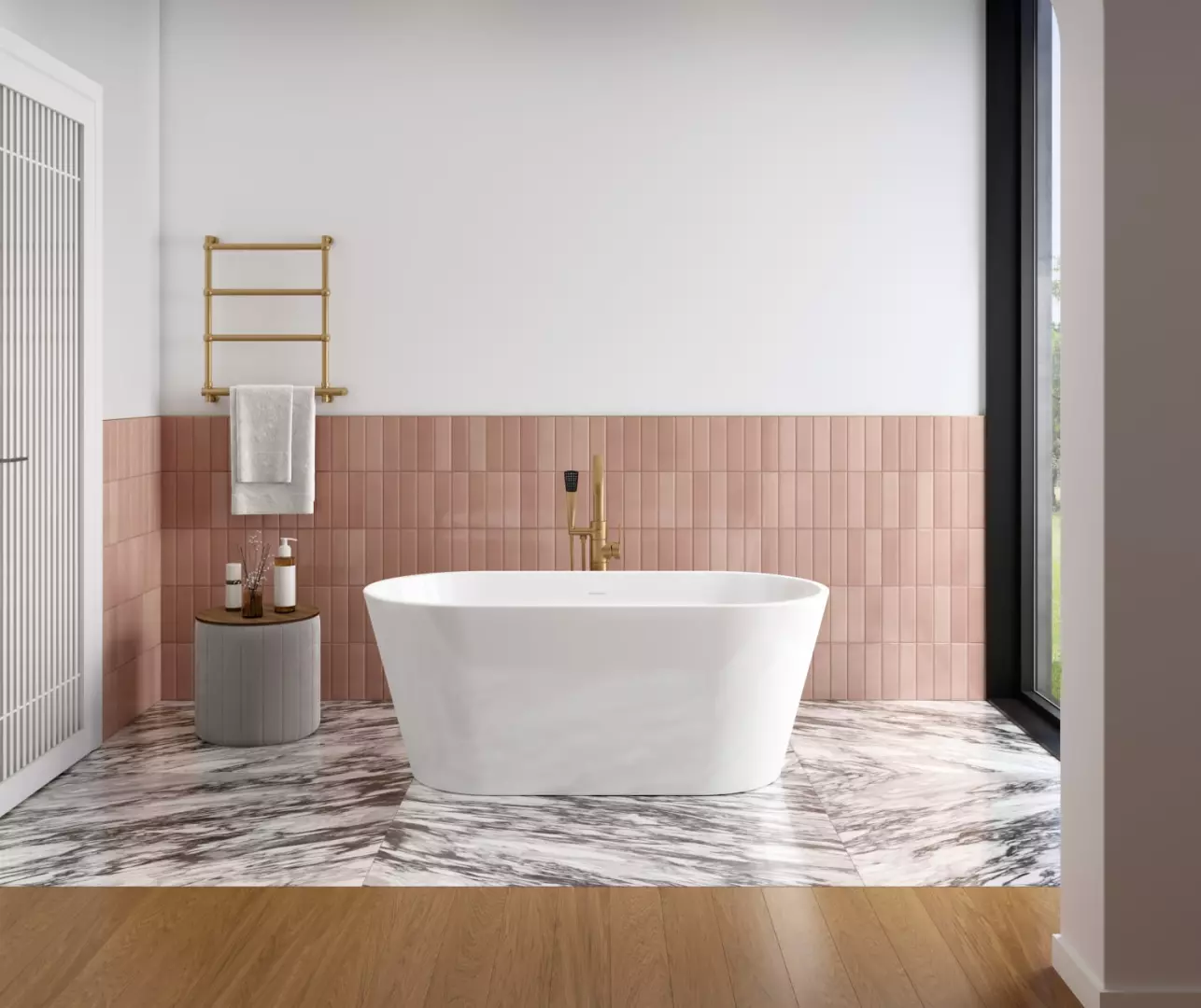 Chorale 60 x 30 Acrylic Freestanding Center Drain Bathtub in White with White Skirt material