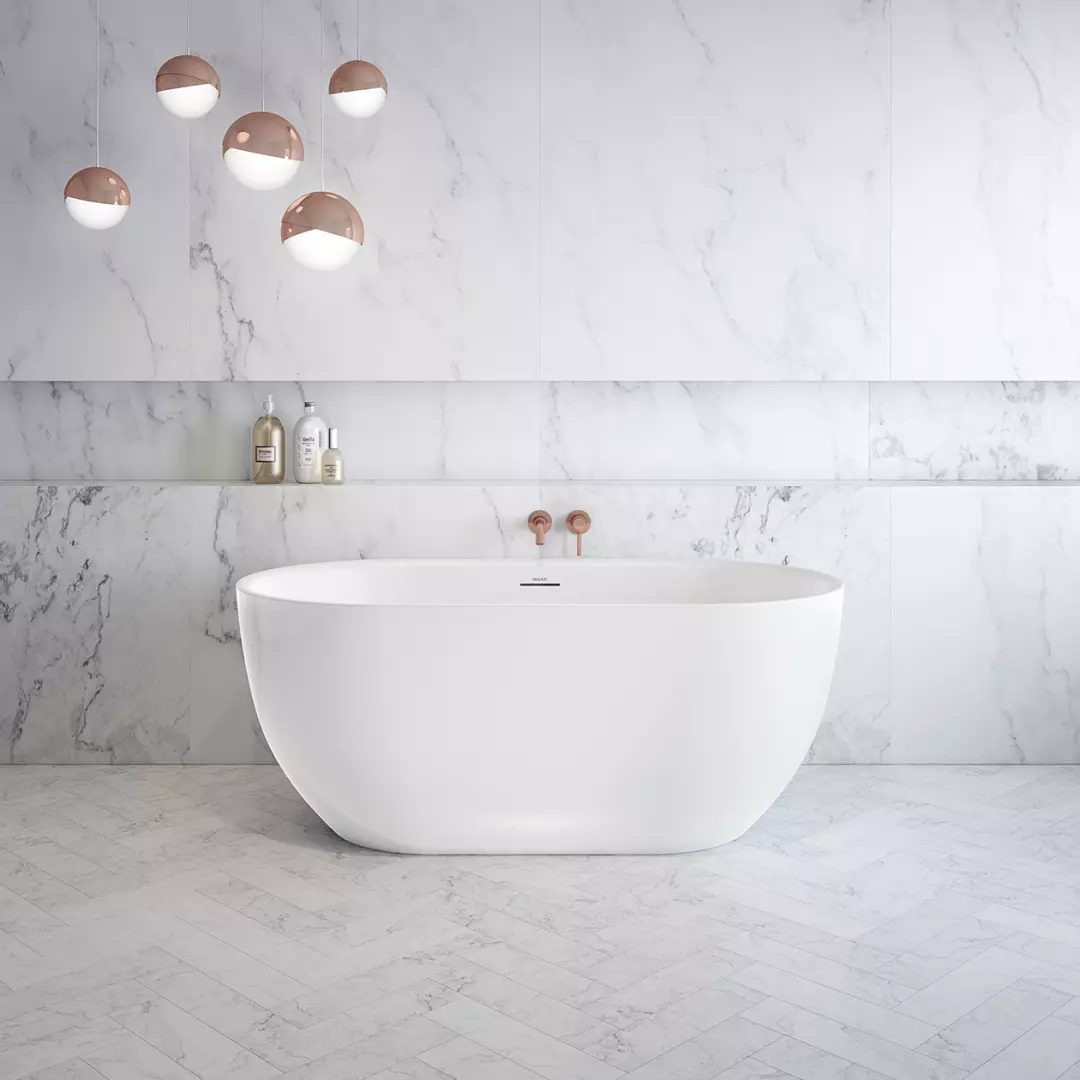 Tosca 59 x 32 Acrylic Freestanding Center Drain Bathtub in White with White Skirt material