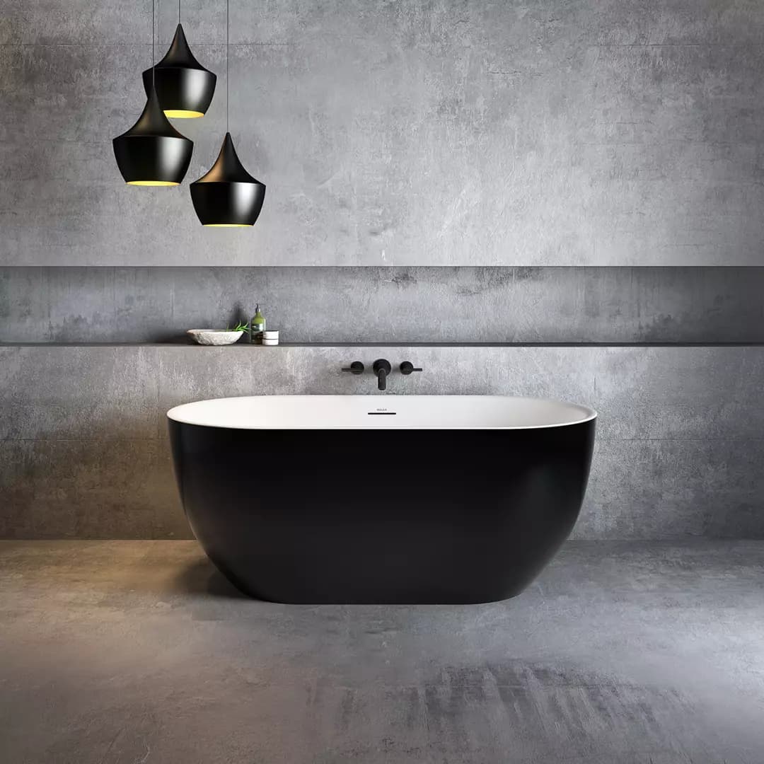 Tosca 59 x 32 Acrylic Freestanding Center Drain Bathtub in White with Black Skirt material