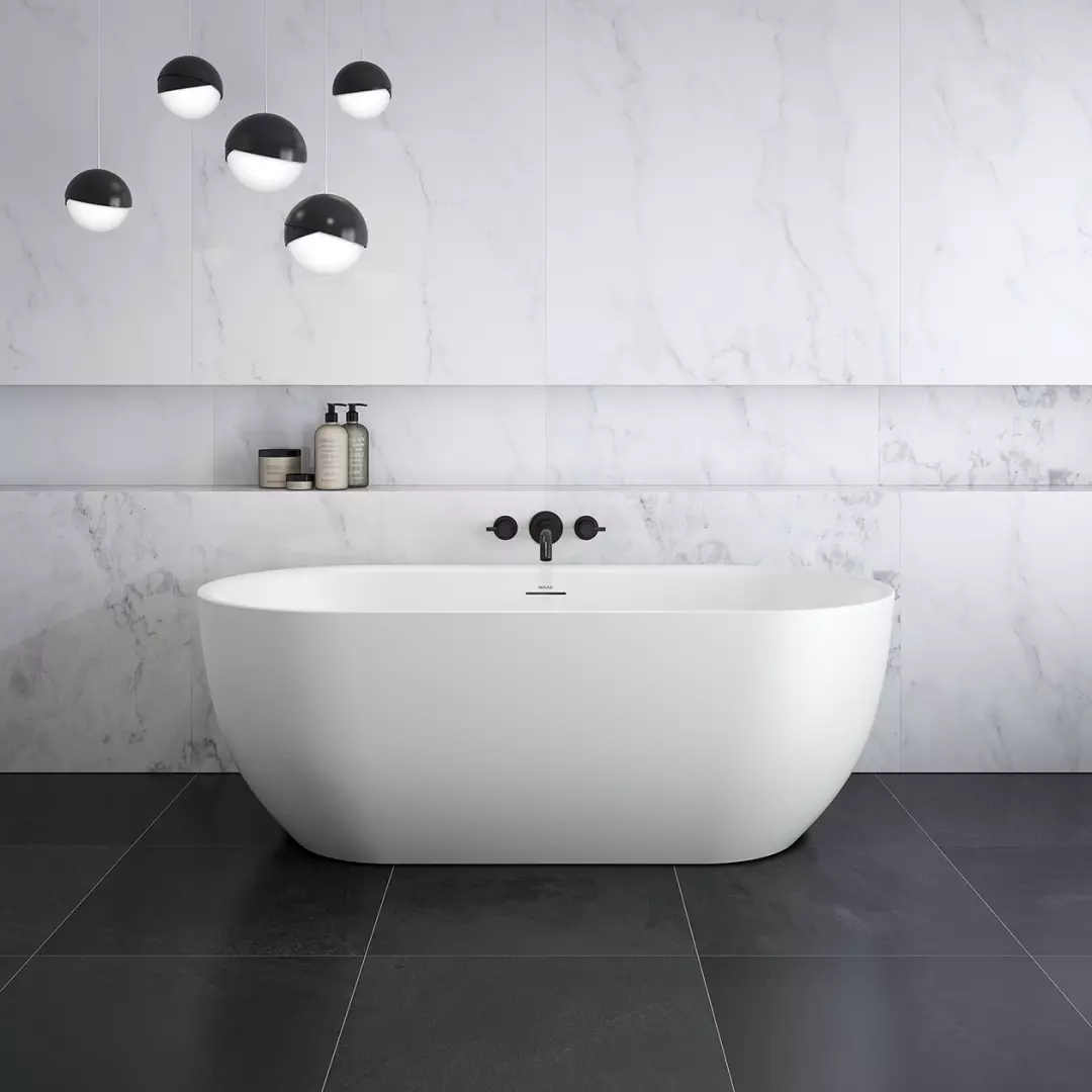 Tosca Matte 67 x 32 Acrylic Freestanding Center Drain Bathtub in Matte White with Matte White Skirt material