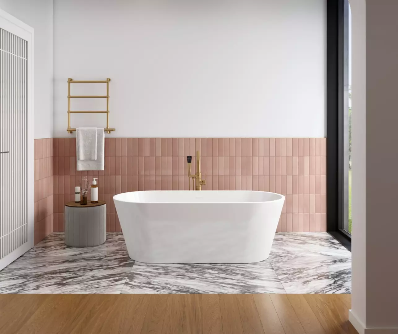 Chorale 67 x 31 Acrylic Freestanding Center Drain Bathtub in White with White Skirt material