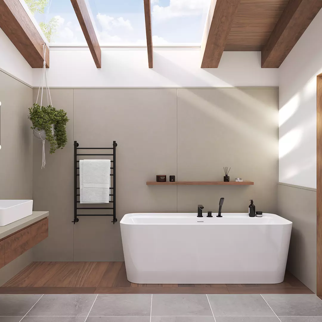 Oberto 67 x 31 Acrylic Freestanding Center Drain Bathtub in White with White Skirt material