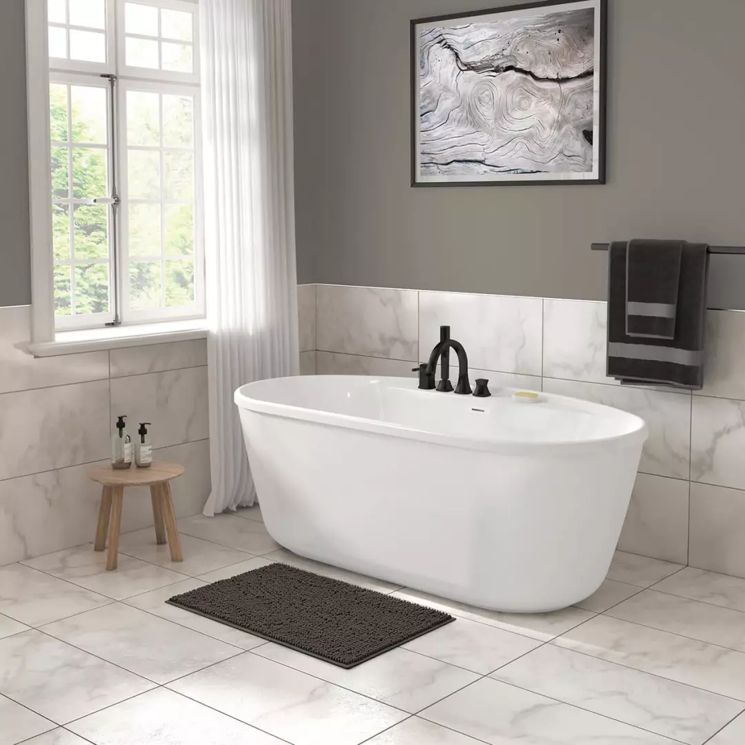 Eldora 5832 AcrylX Freestanding Center Drain Bathtub in White with White Skirt material