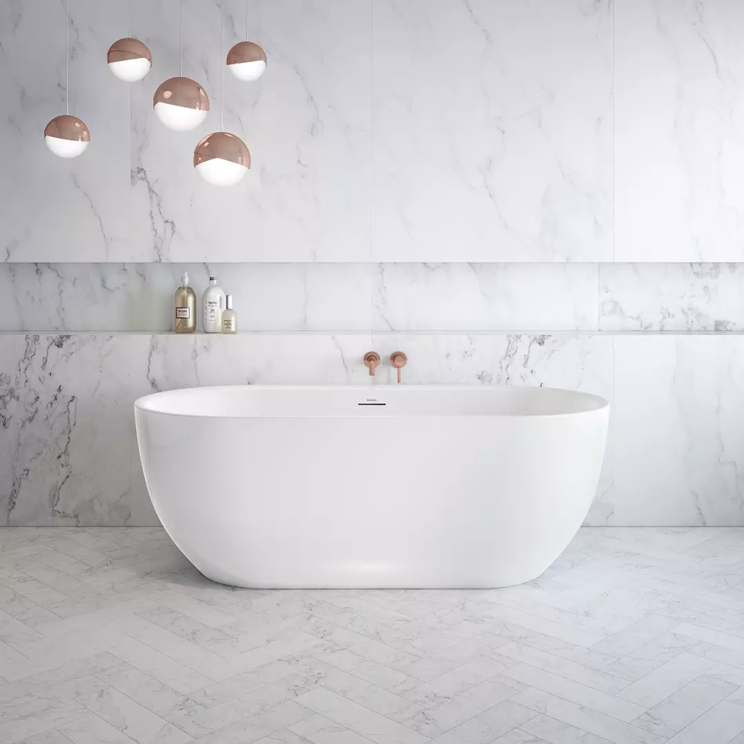 Tosca 67 x 32 Acrylic Freestanding Center Drain Bathtub in White with White Skirt material