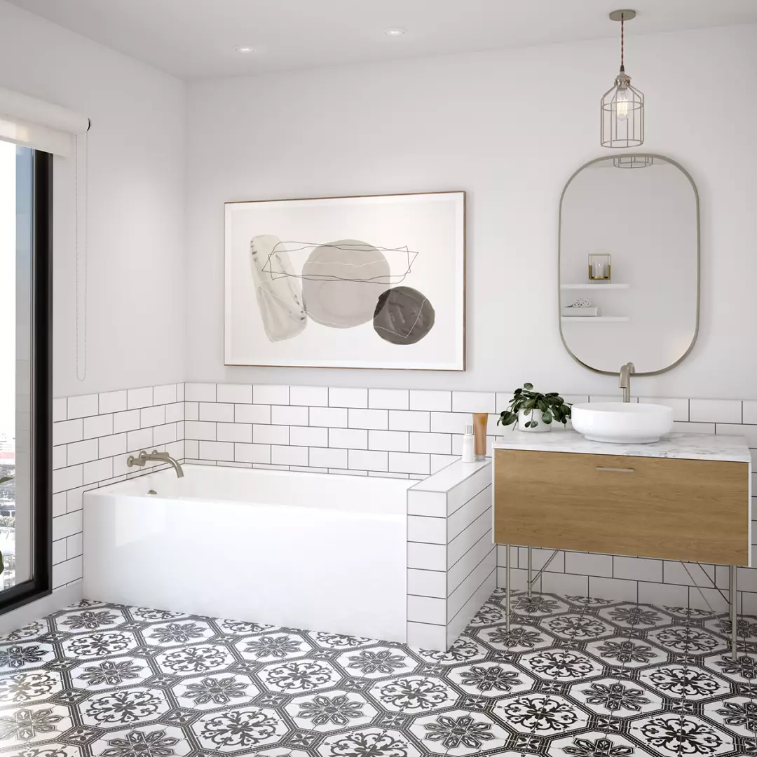 Rubix 60 x 30 Acrylic Alcove Left-Hand Drain Bathtub in White material