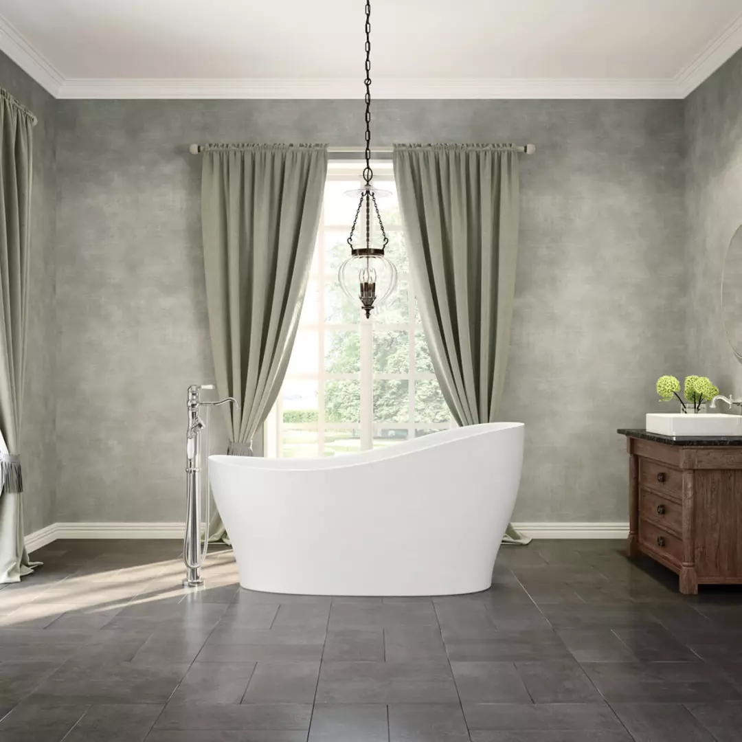 Joan 61 x 32 Acrylic Freestanding End Drain Bathtub in White with White Skirt material